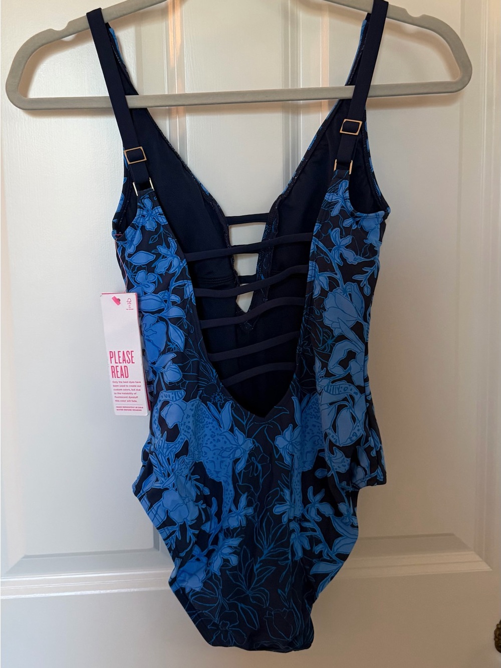Lilly Pulitzer Navy and Bright Blue Floral-Print One-Piece Swimsuit. Classic - Picture 4 of 6